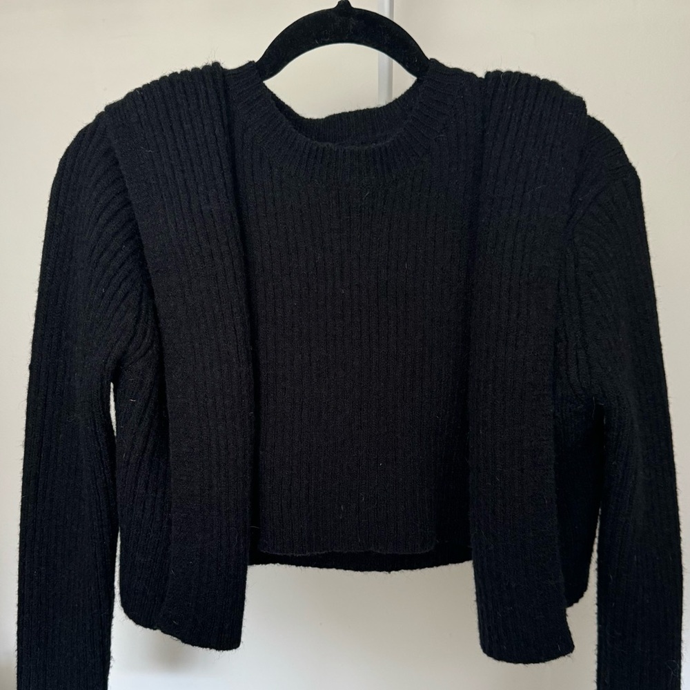 Nasty Gal black hooded cardigan sweater and tank top knitted set